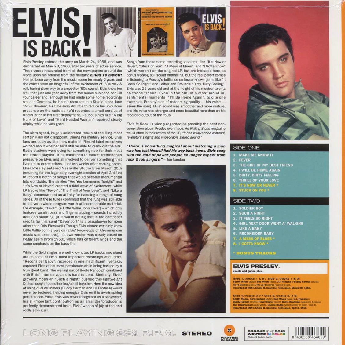 Elvis Presley - Elvis Is Back (+4 bonus tracks) (180g) (orange vinyl) - Vinyl LP, LP