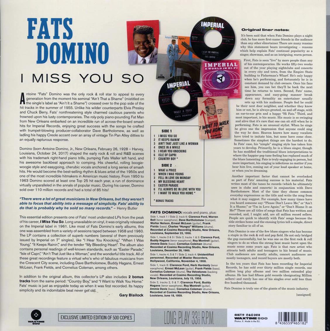 Fats Domino - I Miss You So (+2 bonus tracks) (180g) - Vinyl LP, LP