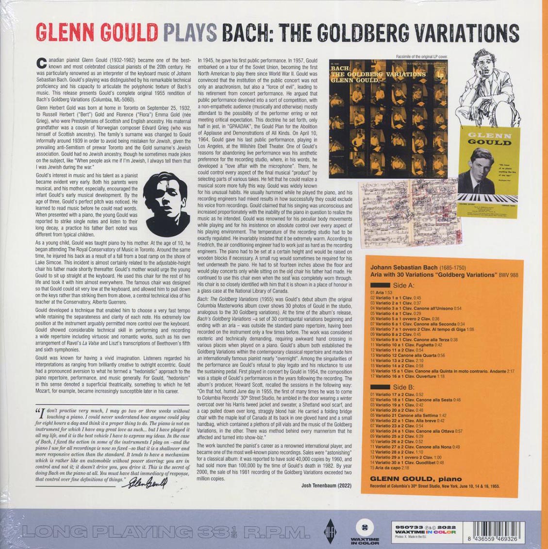 Bach, Glenn Gould - The Goldberg Variations (180g) (clear vinyl) - Vinyl LP, LP