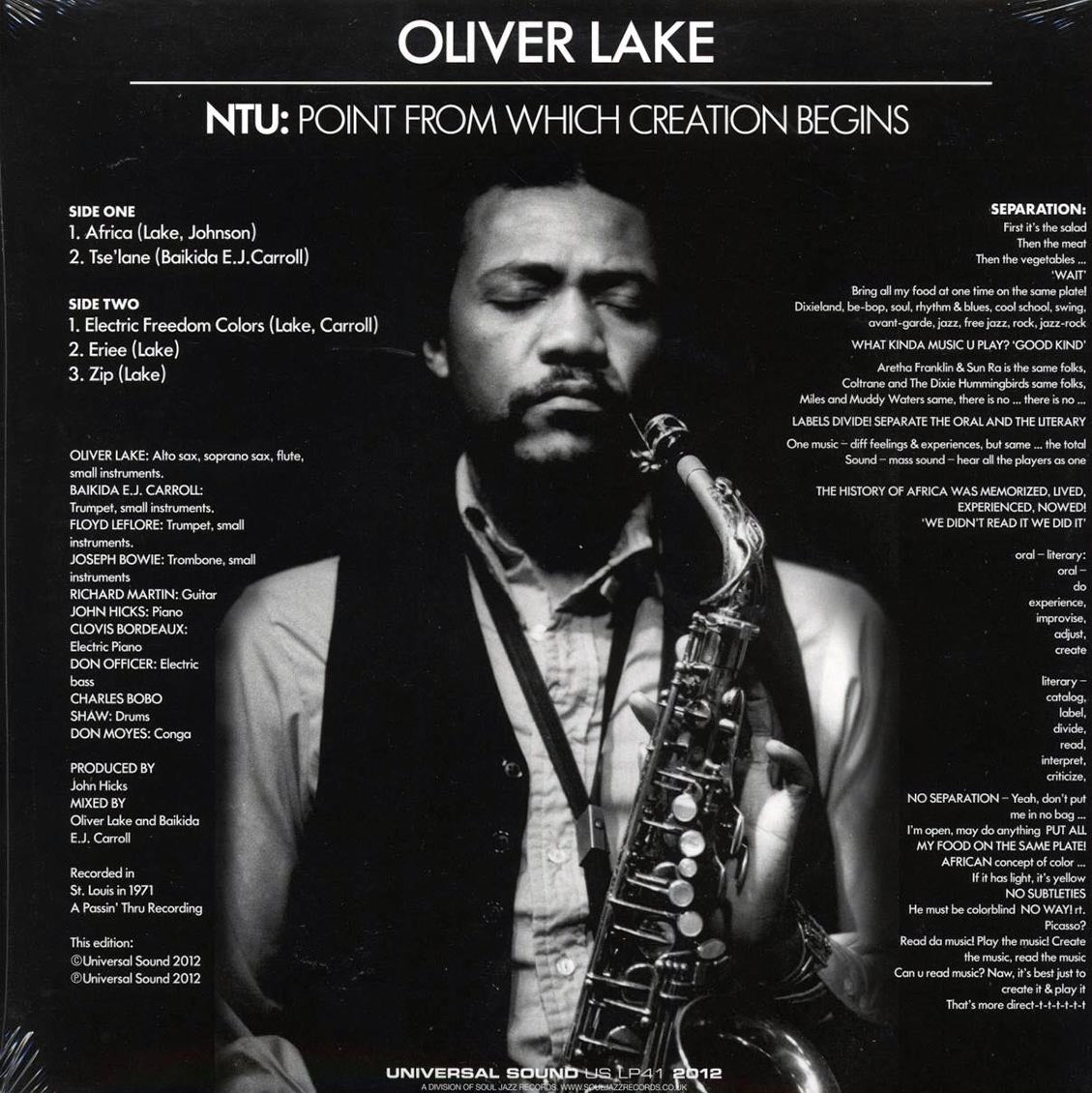 Oliver Lake - NTU: Point From Which Creation Begins - Vinyl LP, LP