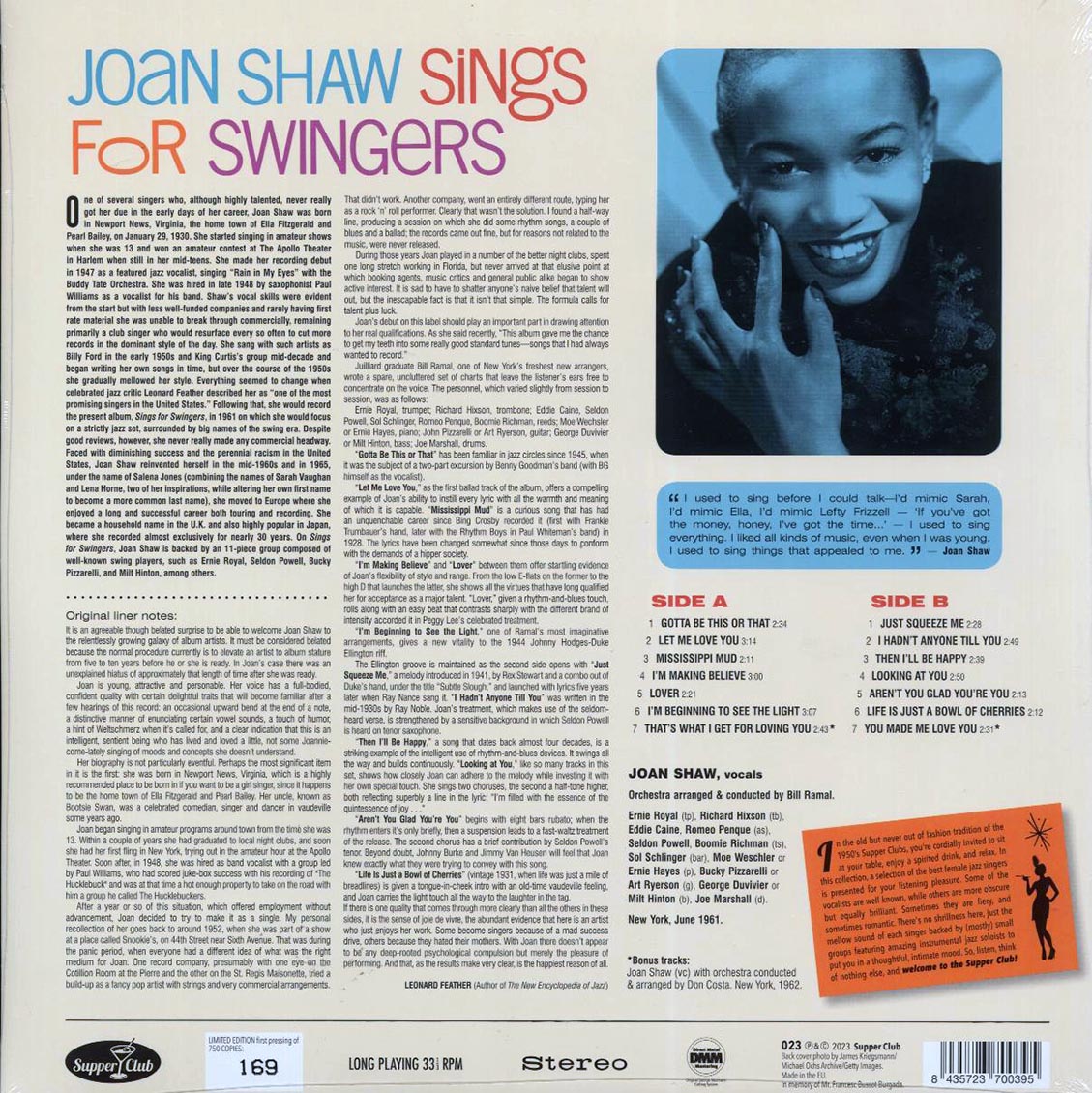 Joan Shaw - Sings For Swingers (+2 bonus tracks) (ltd. ed.) (180g) - Vinyl LP, LP