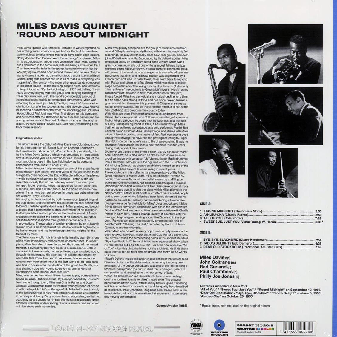 Miles Davis - Round About Midnight (+bonus track) (ltd. ed.) (180g) (blue vinyl) - Vinyl LP, LP