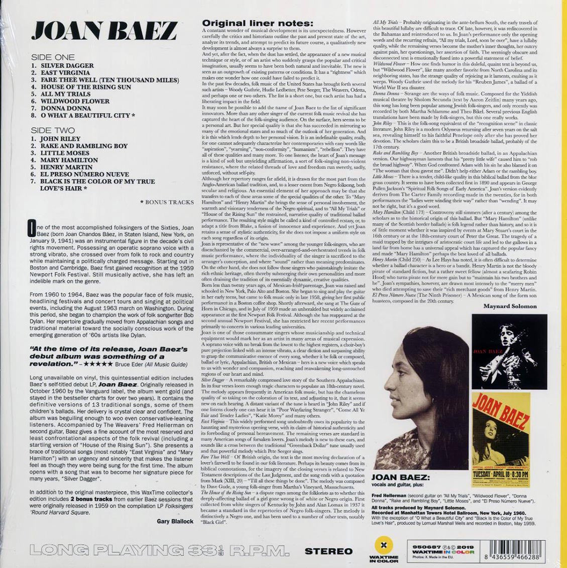 Joan Baez - Joan Baez (Debut Album) (+2 bonus tracks) (ltd. ed.) (yellow vinyl) - Vinyl LP, LP