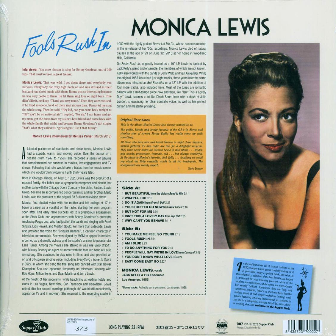 Monica Lewis - Fools Rush In (+2 bonus tracks) (ltd. ed.) (180g) - Vinyl LP, LP