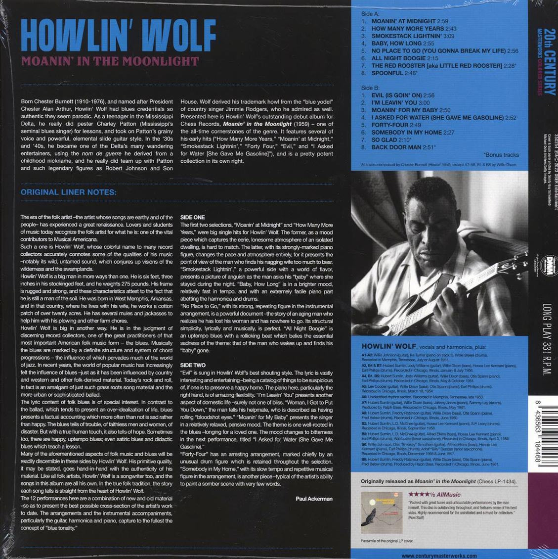 Howlin' Wolf - Moanin' In The Moonlight (+3 bonus tracks) (ltd. ed.) (180g) (blue vinyl) - Vinyl LP, LP