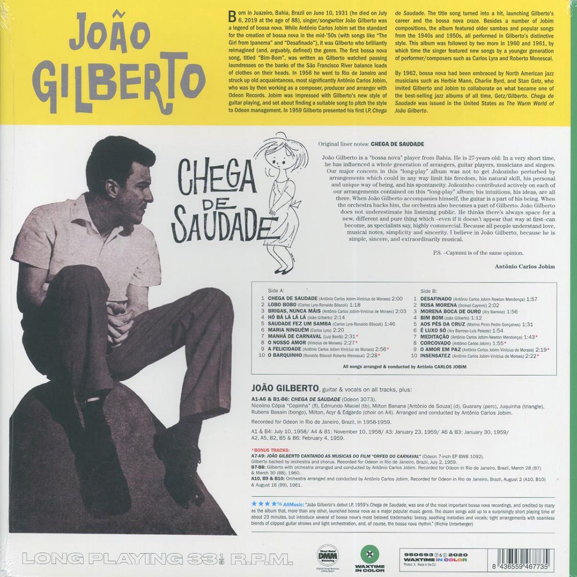 Joao Gilberto - Chega De Saudade (+8 bonus tracks) (ltd. ed.) (180g) (green vinyl) - Vinyl LP, LP
