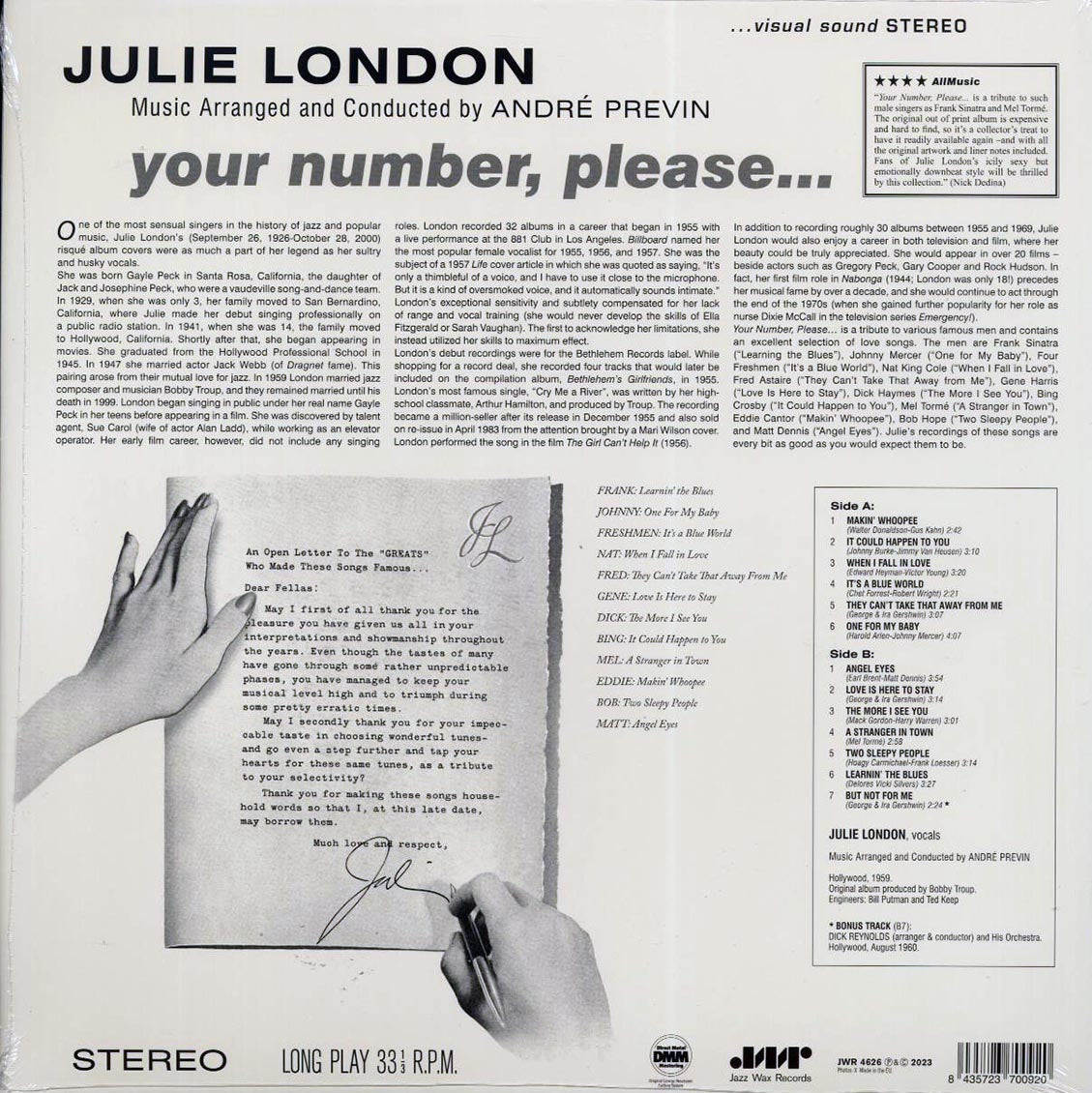 Julie London - Your Number Please (+bonus track) (ltd. ed.) (180g) - Vinyl LP, LP