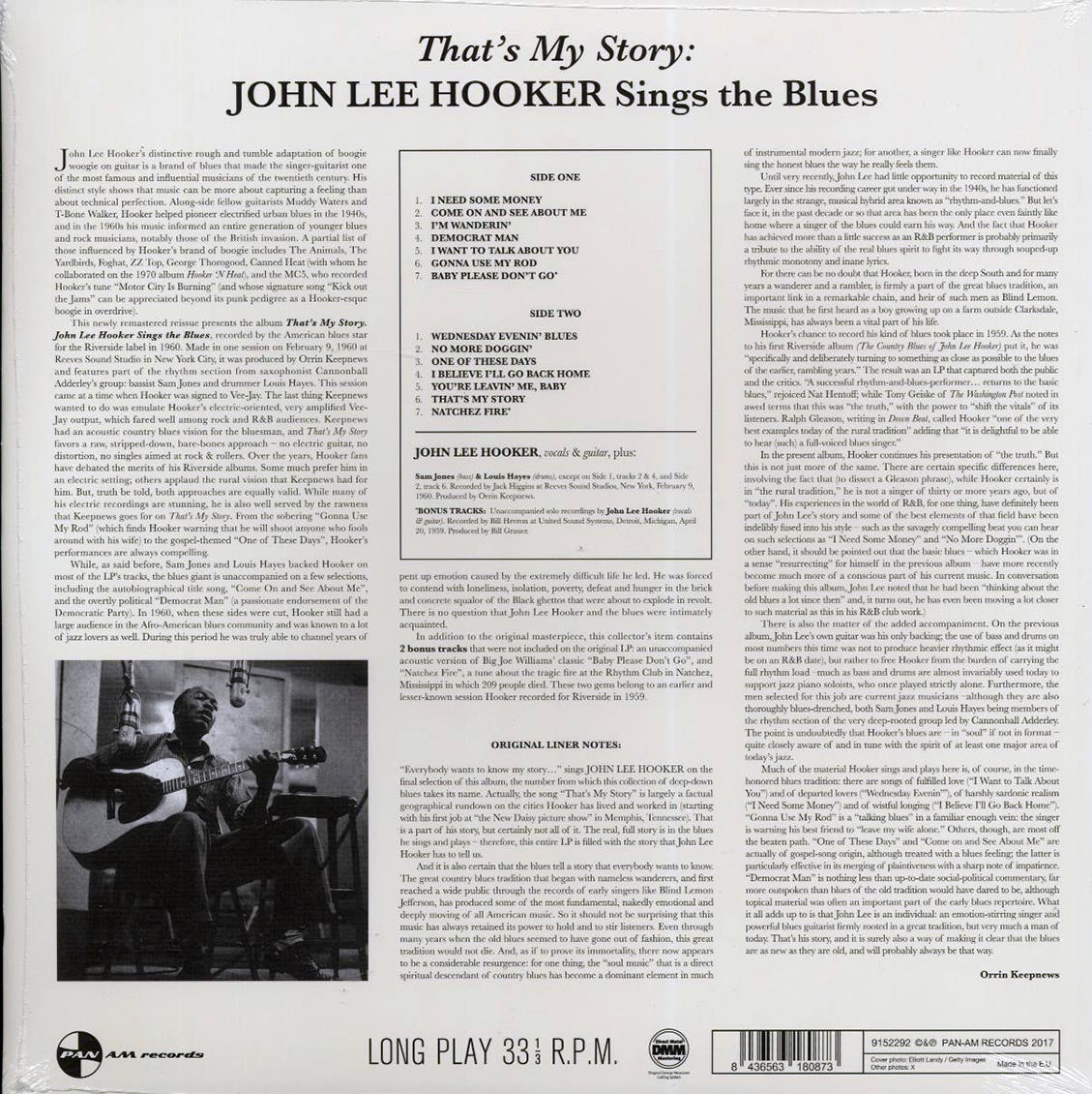 John Lee Hooker - That's My Story: John Lee Hooker Sings The Blues (+2 bonus tracks) (ltd. ed.) (180g) - Vinyl LP, LP