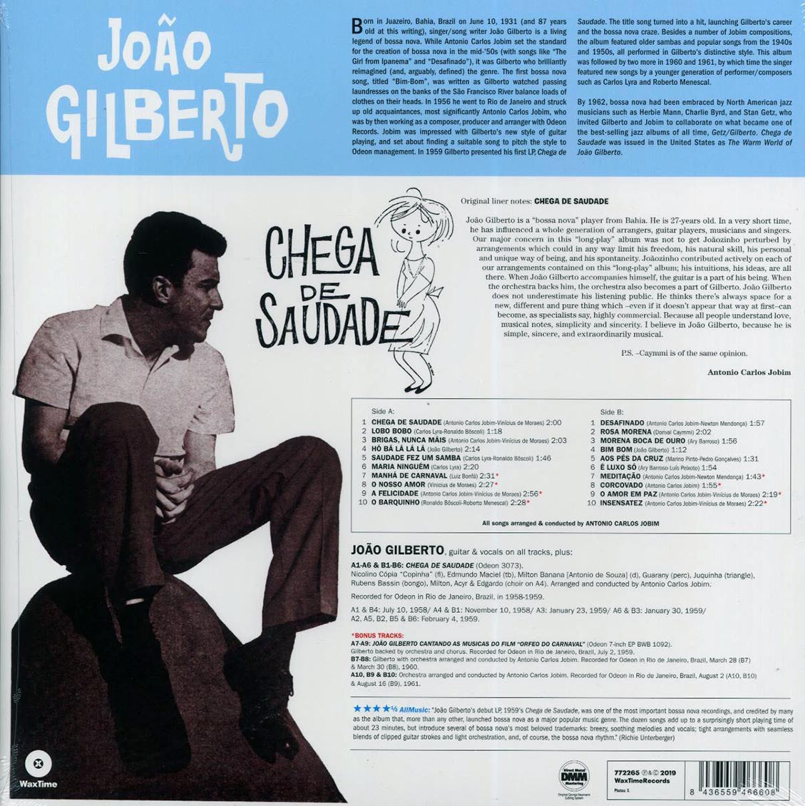 Joao Gilberto - Chega De Saudade (+8 bonus tracks) (ltd. ed.) (180g) - Vinyl LP, LP