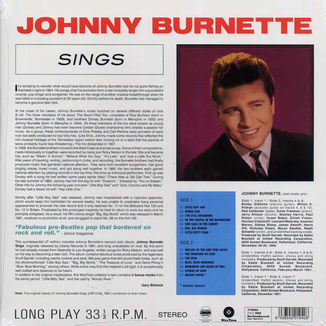 Johnny Burnette - Sings (+2 bonus tracks) (ltd. ed.) (180g) - Vinyl LP, LP