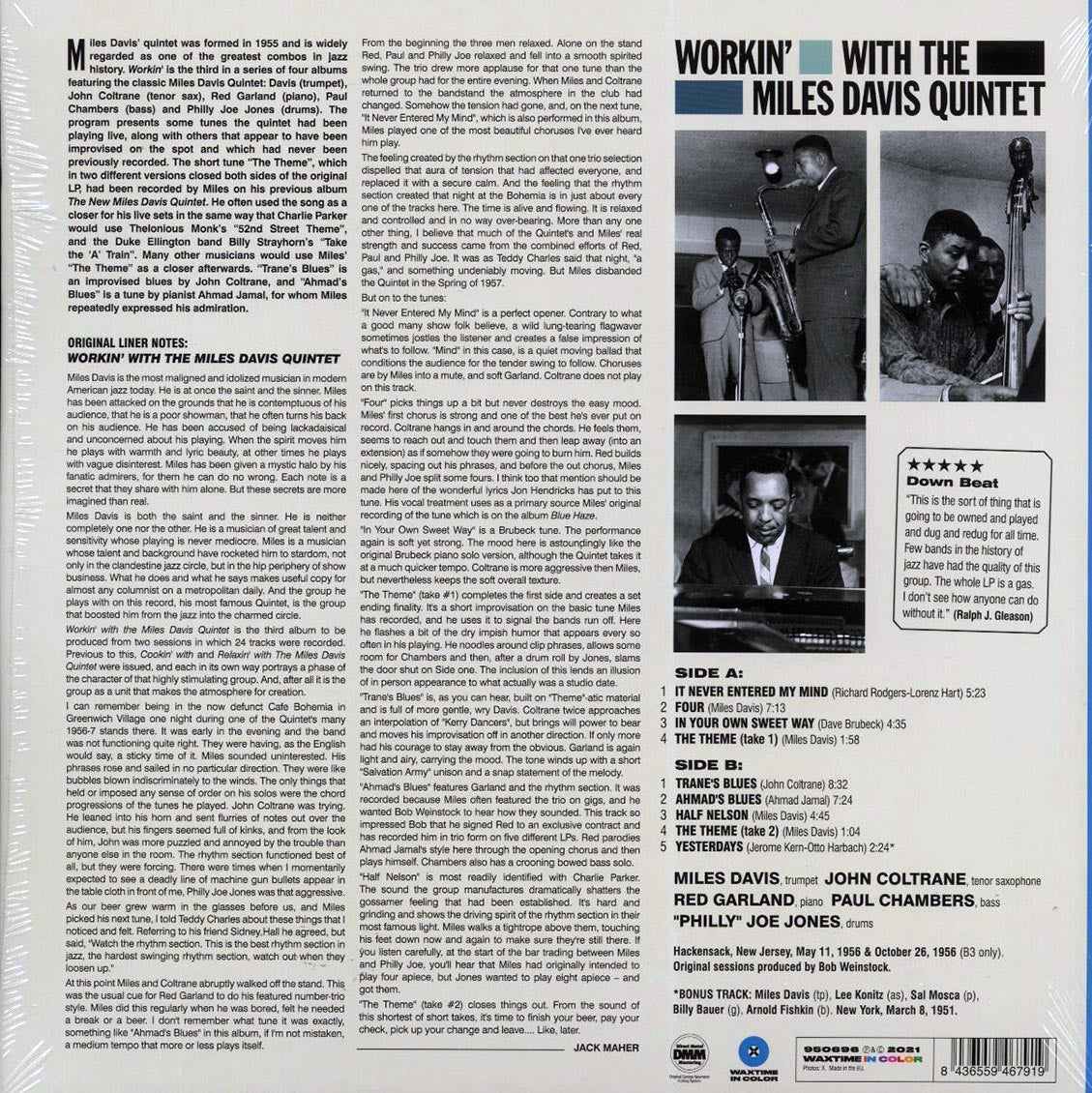 Miles Davis Quintet - Workin’ With The Miles Davis Quintet (+bonus track) (ltd. ed.) (180g) (blue vinyl) - Vinyl LP, LP