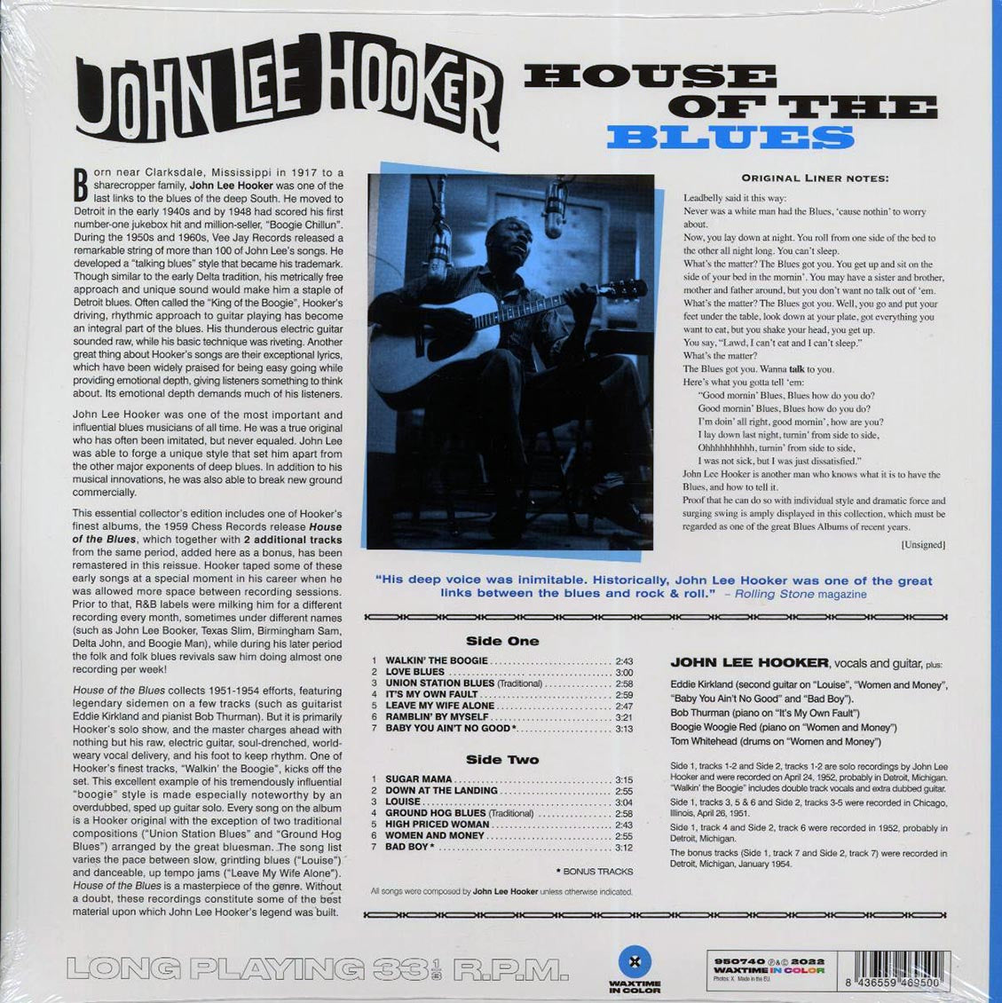 John Lee Hooker - House Of The Blues (+2 bonus tracks) (ltd. ed.) (180g) (blue vinyl) - Vinyl LP, LP