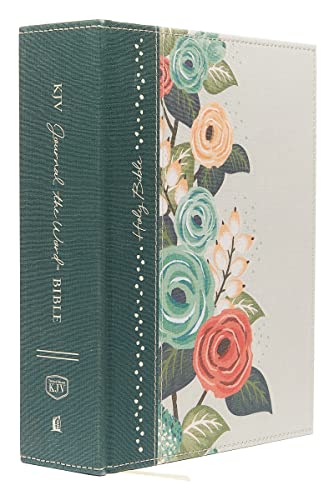 KJV, Journal the Word Bible, Large Print, Green Floral Cloth, Red Letter Edition: Reflect, Journal, or Create Art Next to Your Favorite Verses -- Thomas Nelson, Bible