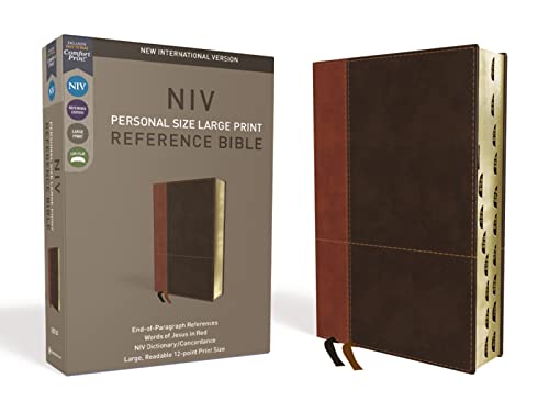 NIV, Personal Size Reference Bible, Large Print, Imitation Leather, Brown, Indexed, Red Letter Edition, Comfort Print -- Zondervan, Bible