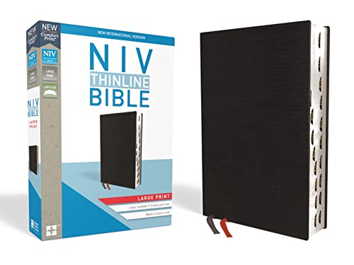 NIV, Thinline Bible, Large Print, Bonded Leather, Black, Indexed, Red Letter Edition -- Zondervan, Bible