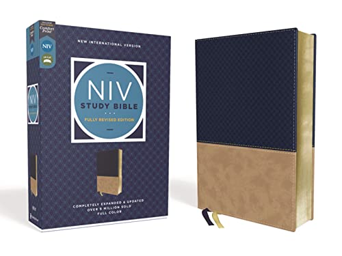 NIV Study Bible, Fully Revised Edition, Leathersoft, Navy/Tan, Red Letter, Comfort Print -- Kenneth L. Barker, Bible