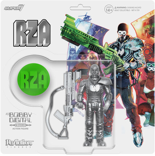 RZA / SUPER7 - BOBBY DIGITAL IN STEREO BOX SET - METALIC SILVER ReACTION FIGURE W/ 45 RPM ADAPTER +7INCH SINGLE