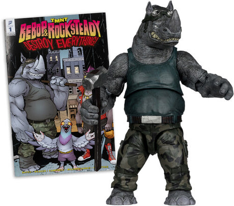 Tmnt 5In Figure With Comic Wv2 - Rocksteady, Tmnt 5In Figure With Comic Wv2 - Rocksteady, Collectibles