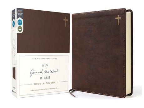 Niv, Journal the Word Bible, Double-Column, Leathersoft, Brown, Red Letter Edition, Comfort Print: Reflect, Take Notes, or Create Art Next to Your Fav -- Zondervan, Bible