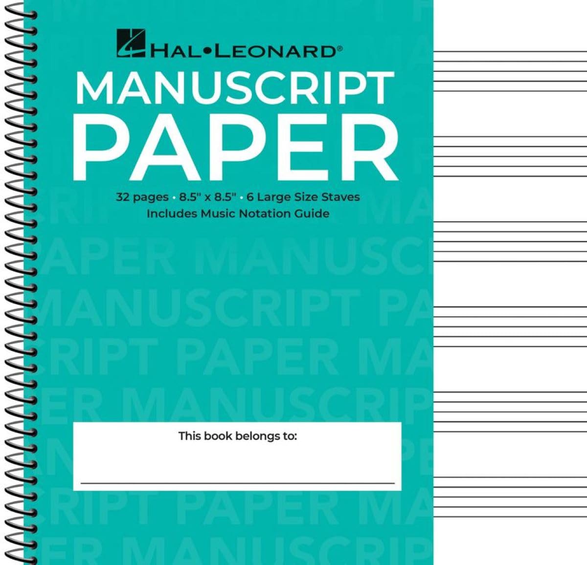 Wide Staff Wirebound Manuscript Paper (Aqua Cover) by Hal Leonard Corp