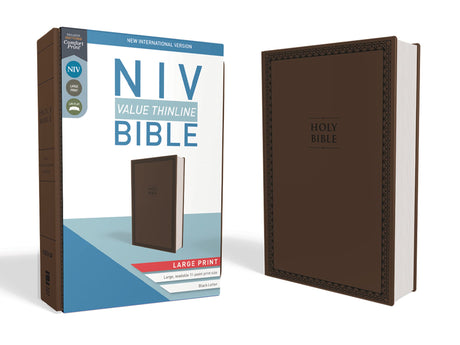 NIV, Value Thinline Bible, Large Print, Imitation Leather, Brown -- Zondervan, Bible