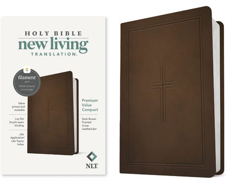 NLT Premium Value Compact Bible, Filament Enabled (Leatherlike, Dark Brown Framed Cross) -- New Living Translation, Bible