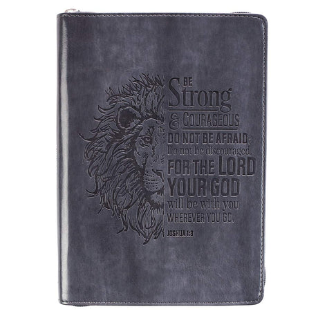 Strong & Courageous Classic Lux-Leather Zip Journal, Leather