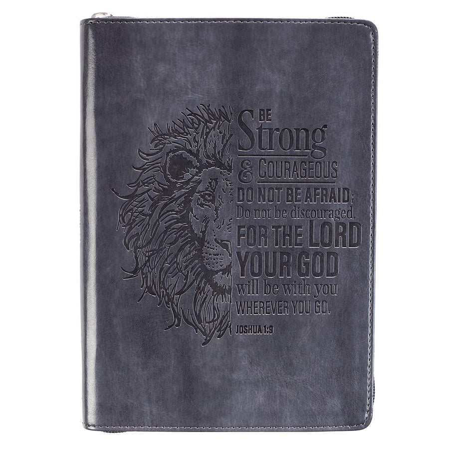 Strong & Courageous Classic Lux-Leather Zip Journal, Leather