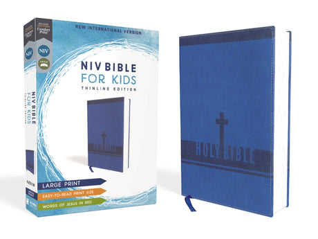 Niv, Bible for Kids, Large Print, Leathersoft, Blue, Red Letter, Comfort Print: Thinline Edition -- Zondervan, Bible