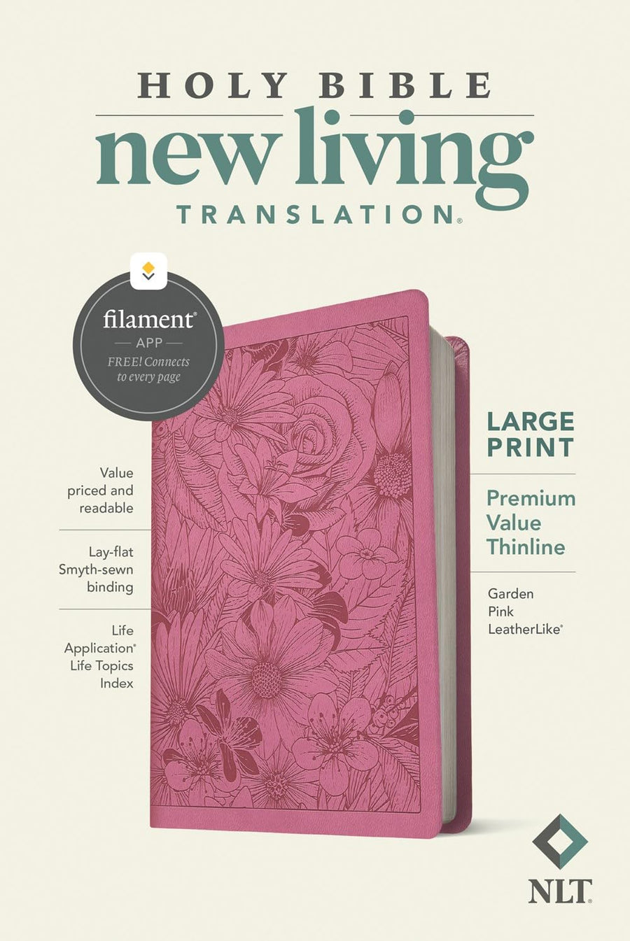 NLT Large Print Premium Value Thinline Bible, Filament Enabled (Leatherlike, Garden Pink) -- New Living Translation, Bible