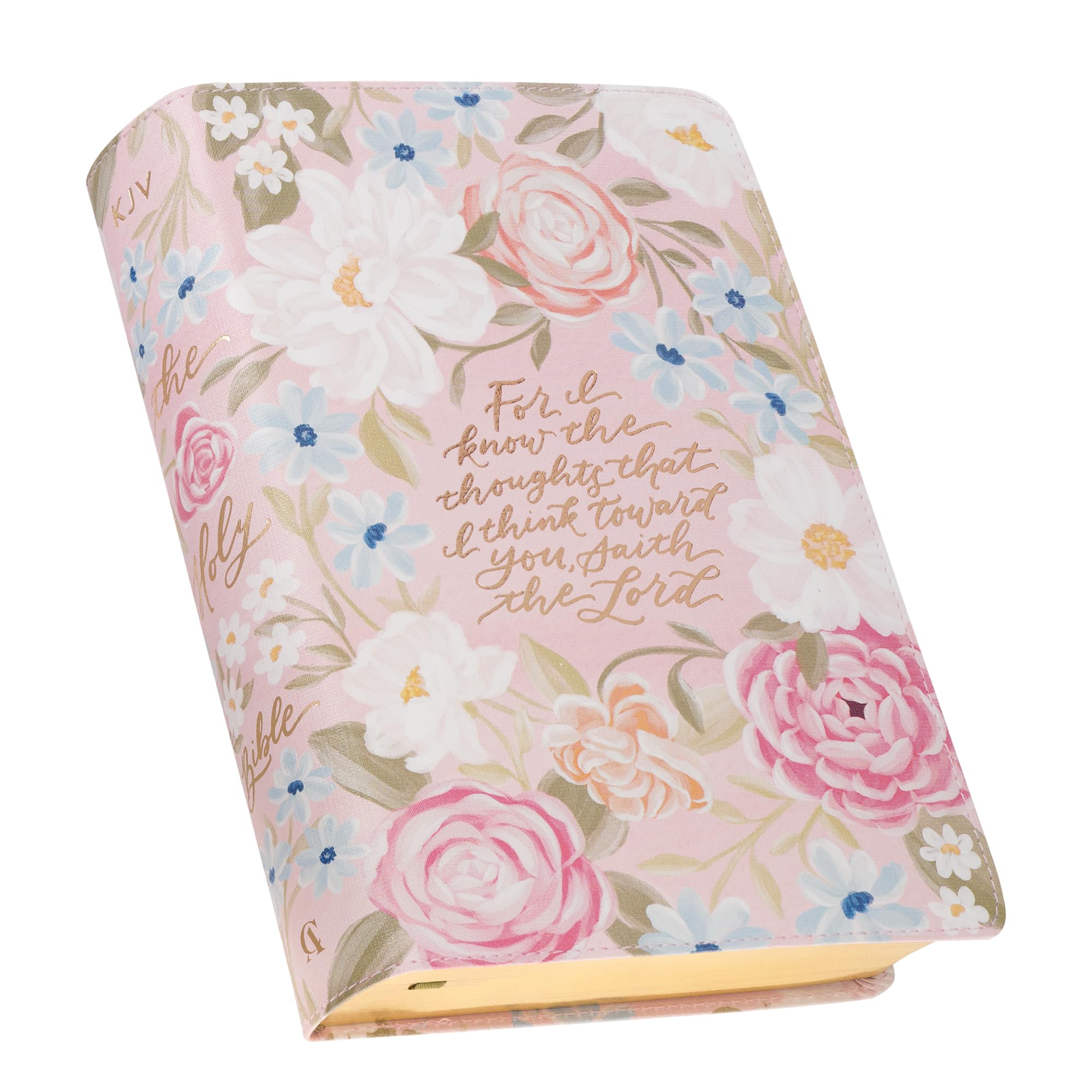 KJV Bible Giant Print Faux Leather for I Know the Plans, Pink Floral Printed Jer. 29:11 by Christian Art Gifts