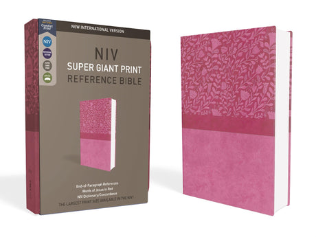 NIV, Super Giant Print Reference Bible, Giant Print, Imitation Leather, Pink, Red Letter Edition -- Zondervan, Bible