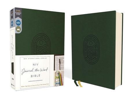 Niv, Journal the Word Bible (Perfect for Note-Taking), Leathersoft, Green, Red Letter, Comfort Print: Reflect, Take Notes, or Create Art Next to Your -- Zondervan, Bible