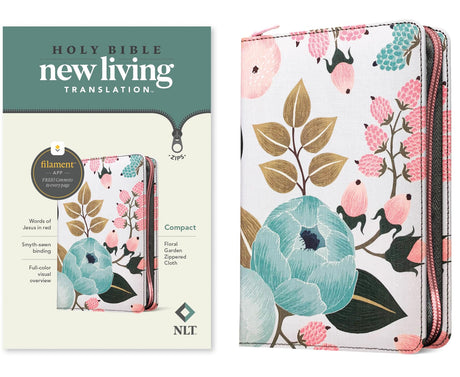 NLT Compact Zipper Bible, Filament Enabled (Cloth, Floral Garden, Red Letter) -- New Living Translation, Bible
