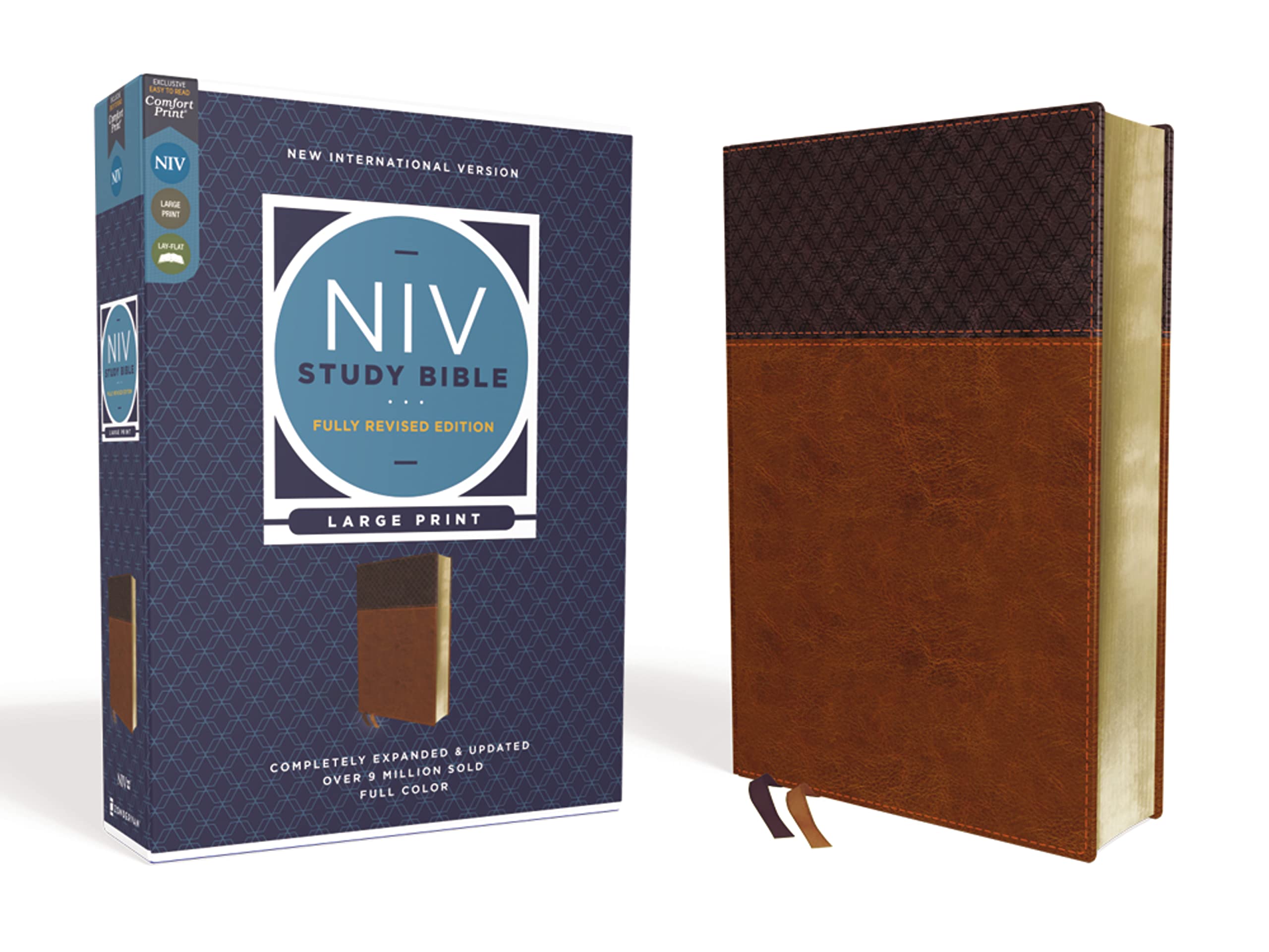 NIV Study Bible, Fully Revised Edition, Large Print, Leathersoft, Brown, Red Letter, Comfort Print by Barker, Kenneth L.