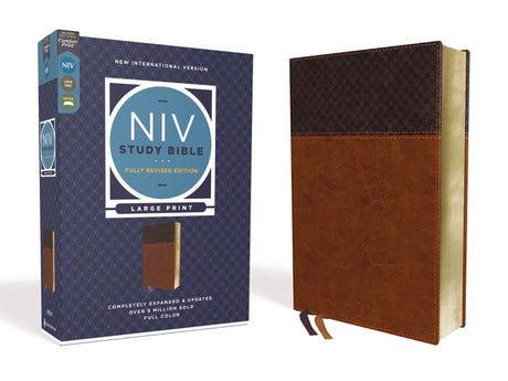 NIV Study Bible, Fully Revised Edition, Large Print, Leathersoft, Brown, Red Letter, Comfort Print -- Kenneth L. Barker, Bible