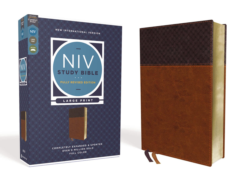 NIV Study Bible, Fully Revised Edition, Large Print, Leathersoft, Brown, Red Letter, Comfort Print by Barker, Kenneth L.