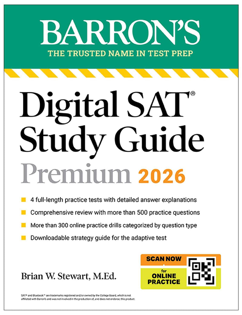 Digital SAT Study Guide Premium, 2026: 4 Practice Tests + Comprehensive Review + Online Practice by Barron's Educational Series