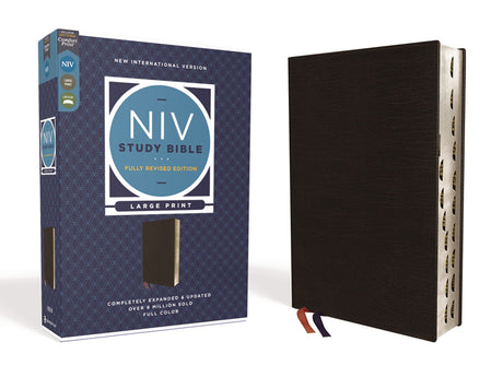 NIV Study Bible, Fully Revised Edition, Large Print, Bonded Leather, Black, Red Letter, Thumb Indexed, Comfort Print -- Kenneth L. Barker, Bible