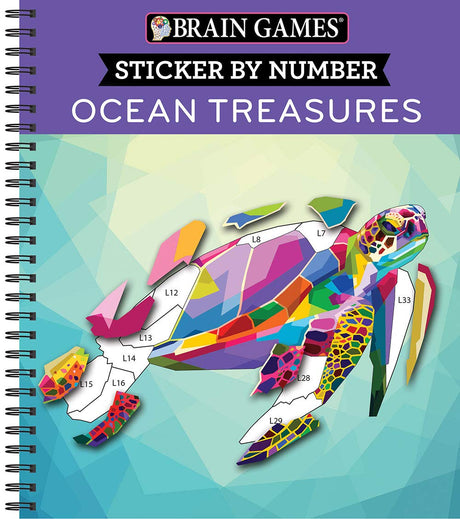 Brain Games - Sticker by Number: Ocean Treasures (13 Images to Sticker) -- Publications International Ltd, Spiral