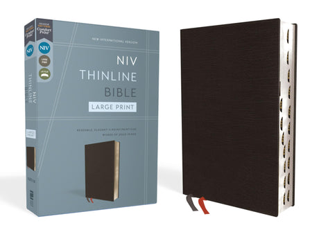 NIV, Thinline Bible, Large Print, Bonded Leather, Black, Indexed, Red Letter Edition -- Zondervan, Bible