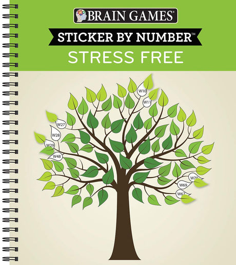 Brain Games - Sticker by Number: Stress Free (28 Images to Sticker) -- Publications International Ltd, Spiral