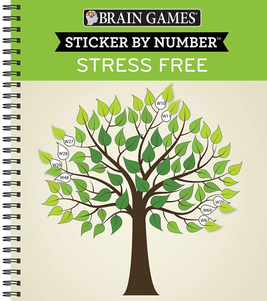 Brain Games - Sticker by Number: Stress Free (28 Images to Sticker) -- Publications International Ltd, Spiral