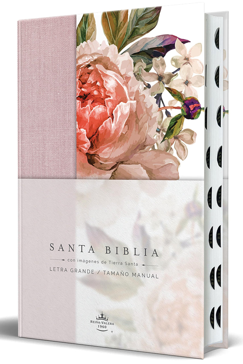 Biblia Reina Valera 1960 Letra Grande. Tapa Dura, Tela Rosada Con Flores, Tama?o Manual Con ?ndice / Spanish Bible Rvr 1960, Large Print, Hardcover, P by Reina Valera Revisada 1960