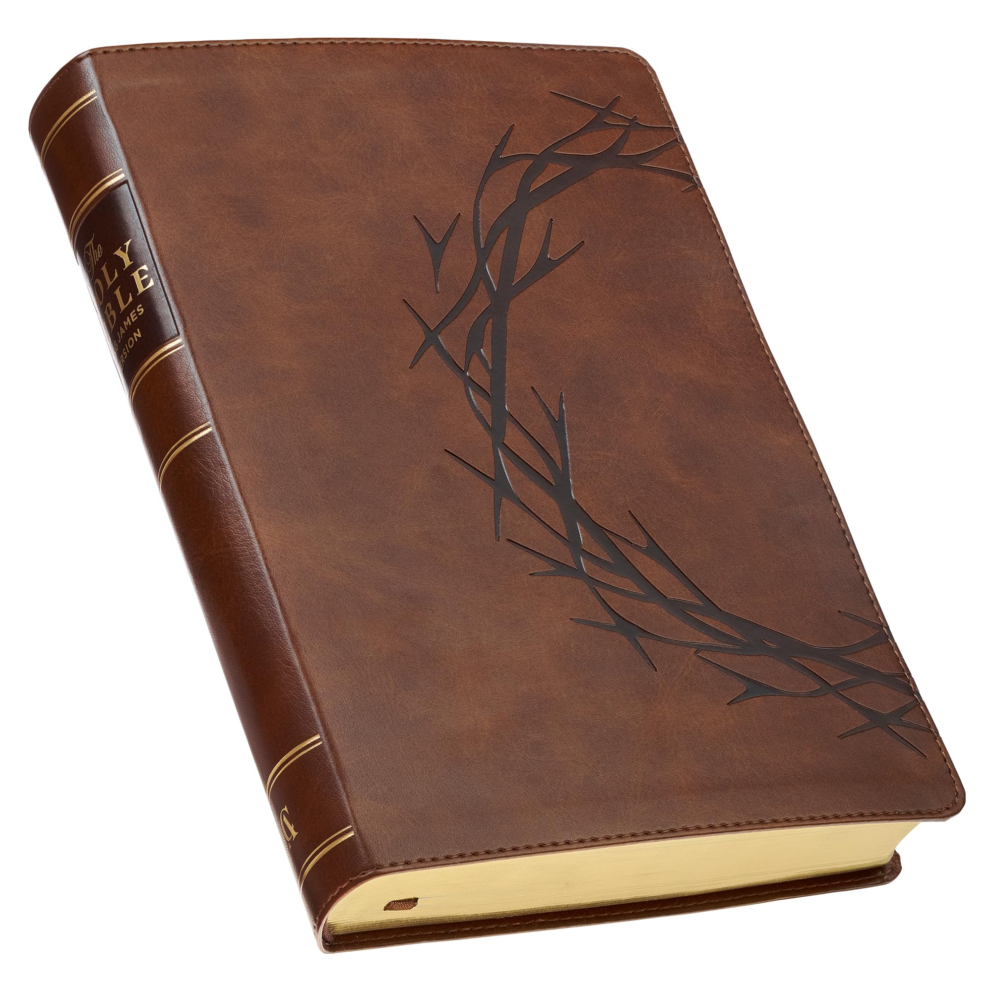 KJV Bible Giant Print Full Size Faux Leather Crown of Thorns/Amazing Grace, Brown by Christian Art Gifts