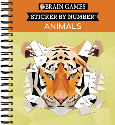 Brain Games - Sticker by Number: Animals - 2 Books in 1 (42 Images to Sticker) -- Publications International Ltd, Spiral