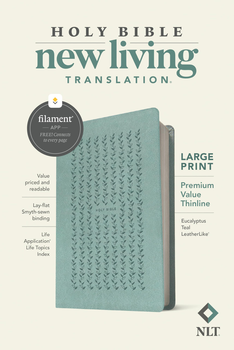 NLT Large Print Premium Value Thinline Bible, Filament Enabled (Leatherlike, Eucalyptus Teal) -- New Living Translation, Bible