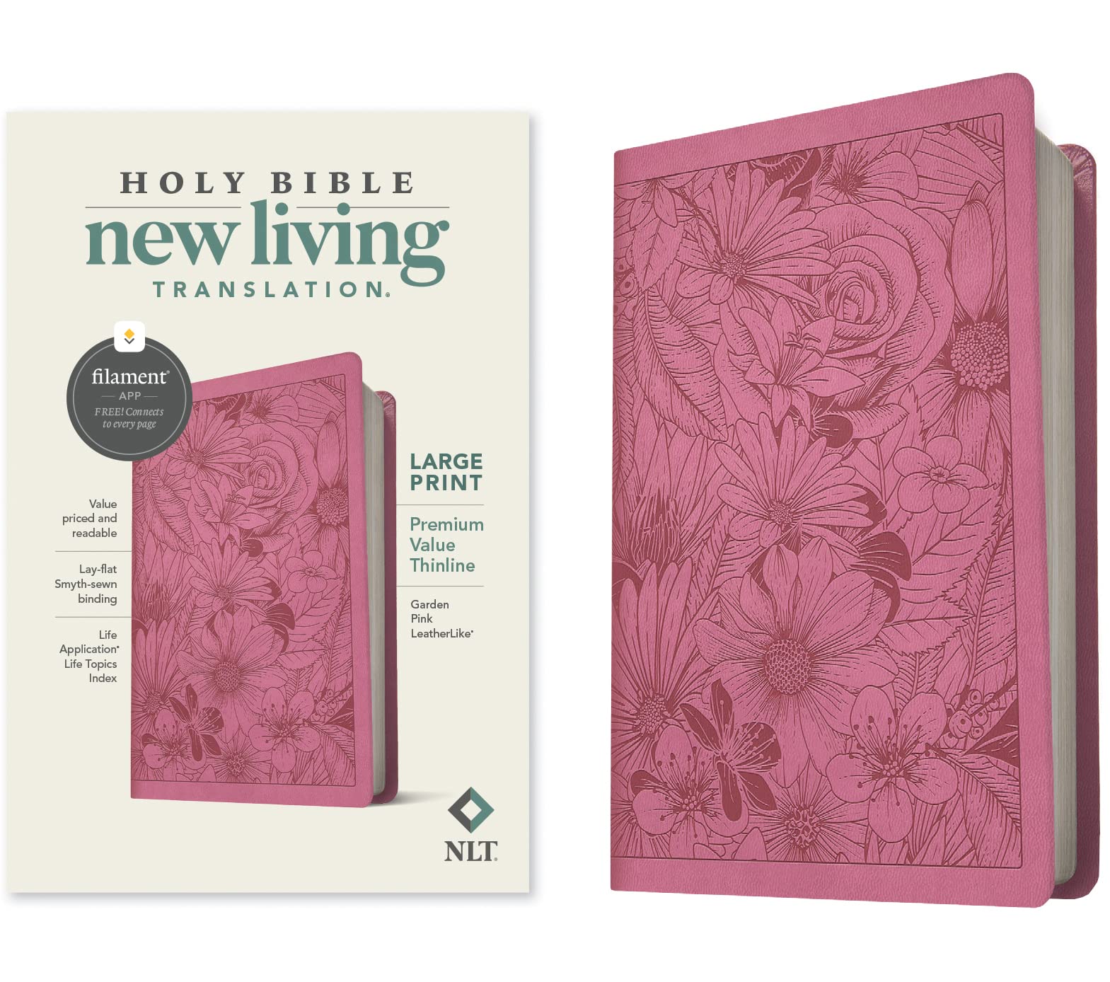 NLT Large Print Premium Value Thinline Bible, Filament Enabled Edition (Leatherlike, Garden Pink) by Tyndale