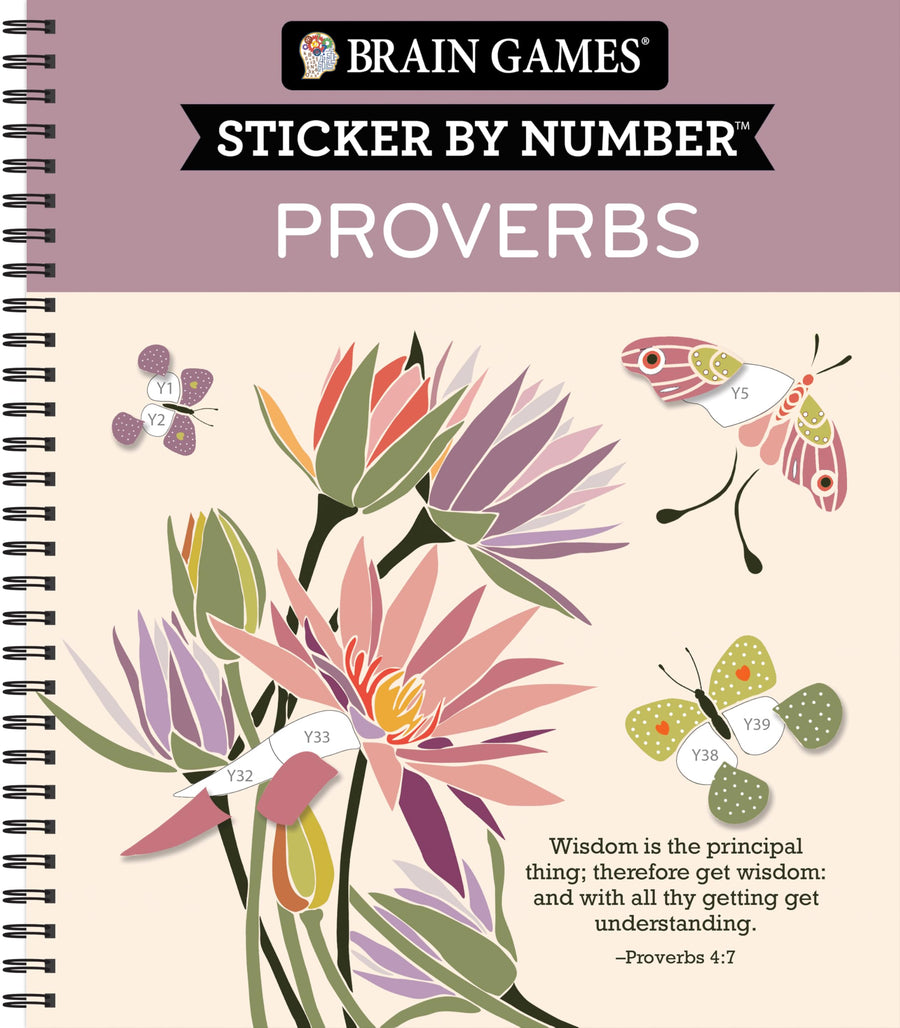 Brain Games - Sticker by Number: Proverbs (28 Images to Sticker) -- Publications International Ltd, Spiral