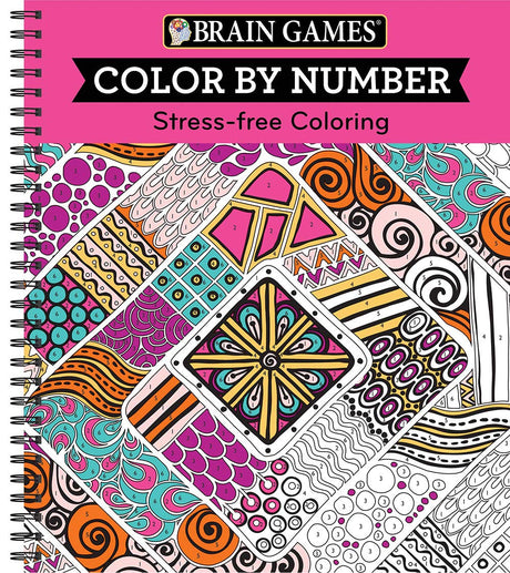 Brain Games - Color by Number: Stress-Free Coloring (Pink) -- Publications International Ltd, Spiral